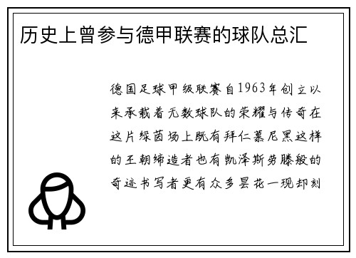 历史上曾参与德甲联赛的球队总汇
